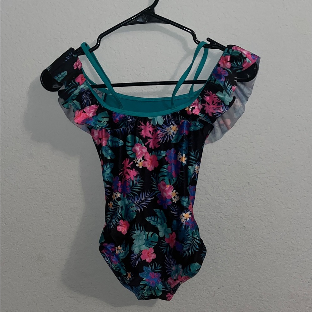 SO Kids Floral One Piece Swimsuit - Black and Pink